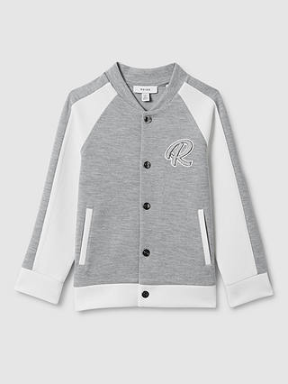 Reiss Kids' Pelham Logo Varsity Jacket, Soft Grey/White