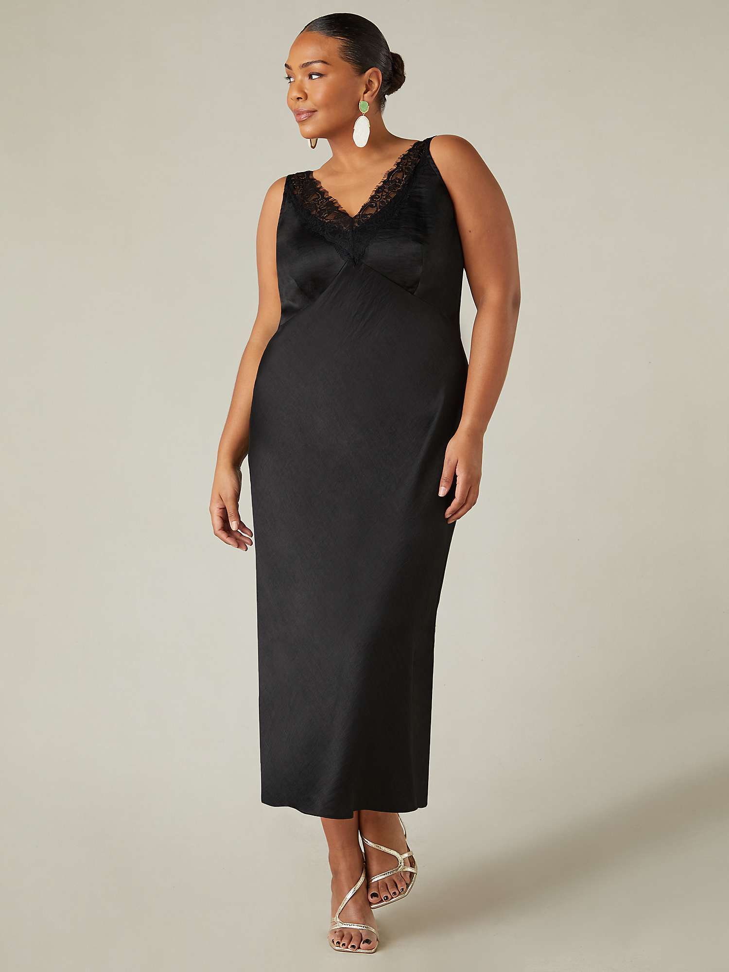 Buy Live Unlimited Curve Satin Lace Slip Dress, Black Online at johnlewis.com