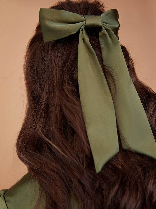 Rewritten Satin Hair Bow, Olive Green