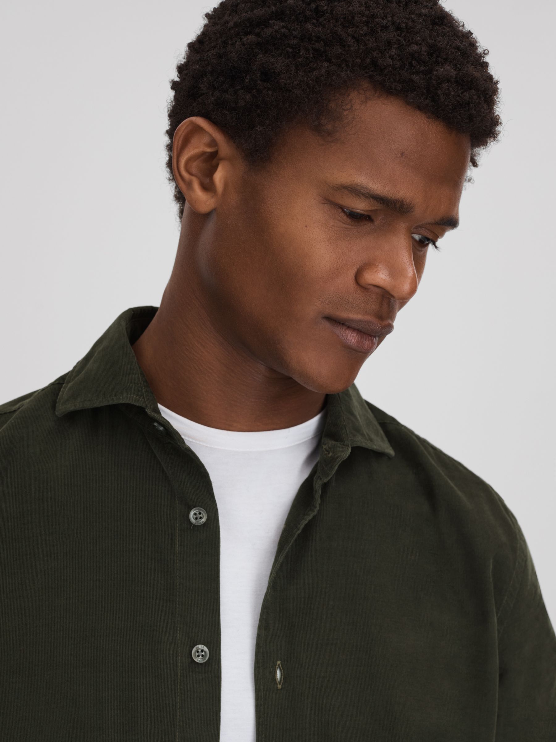 Reiss Vincy Long Sleeve Cutaway Collar Shirt, Khaki, XS