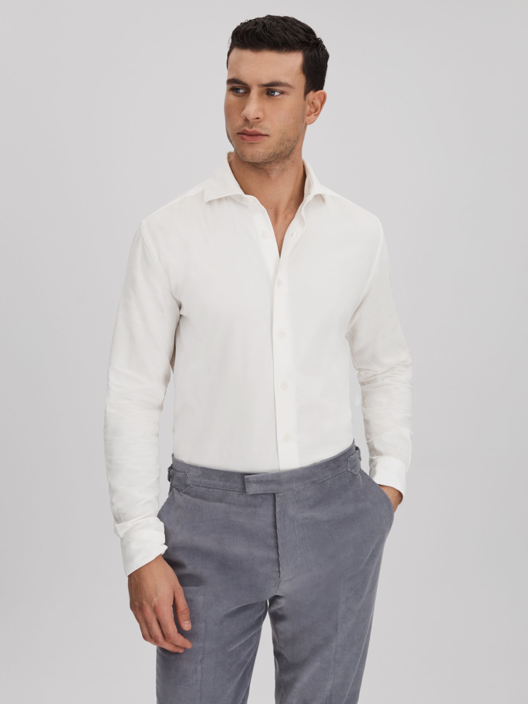 Reiss Vincy Long Sleeve Cutaway Collar Shirt, White, XXL