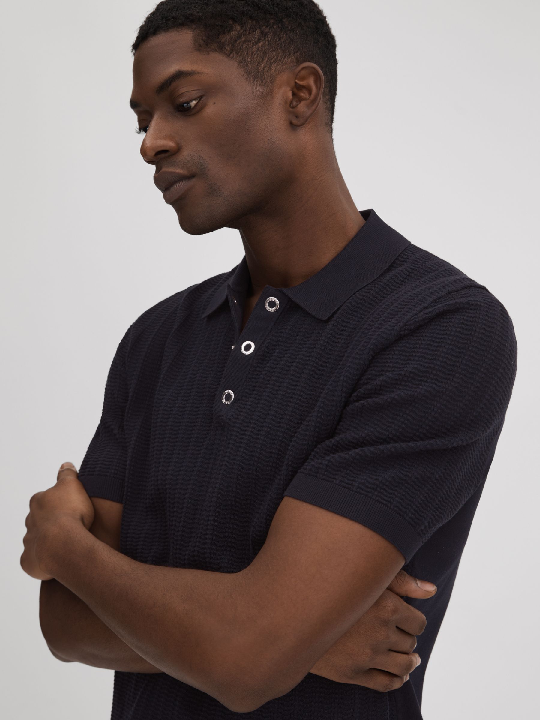 Reiss Pascoe Short Sleeve Polo Top, Navy at John Lewis & Partners