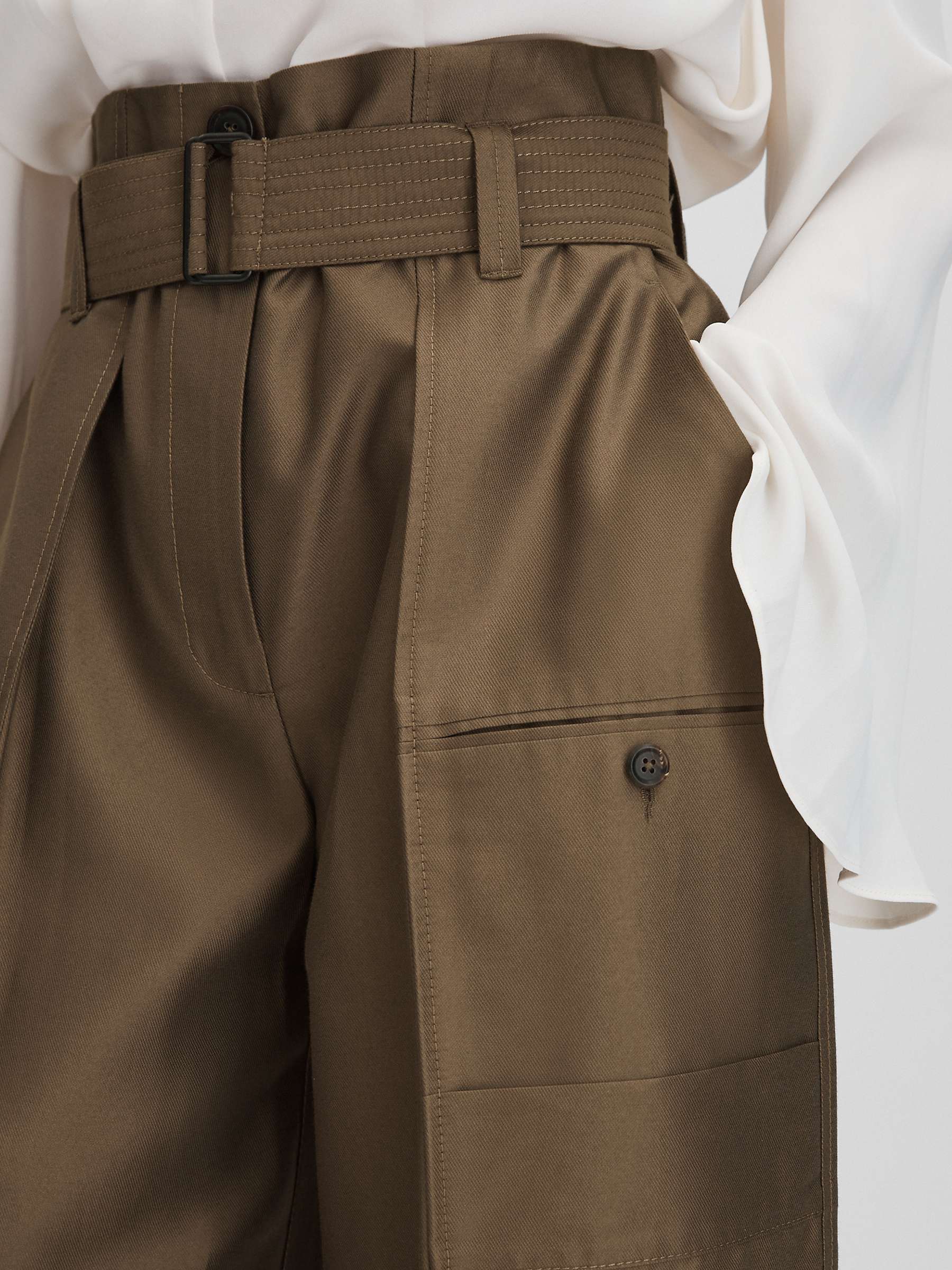 Buy Reiss Maria Wide Leg Combat Trousers, Khaki Online at johnlewis.com