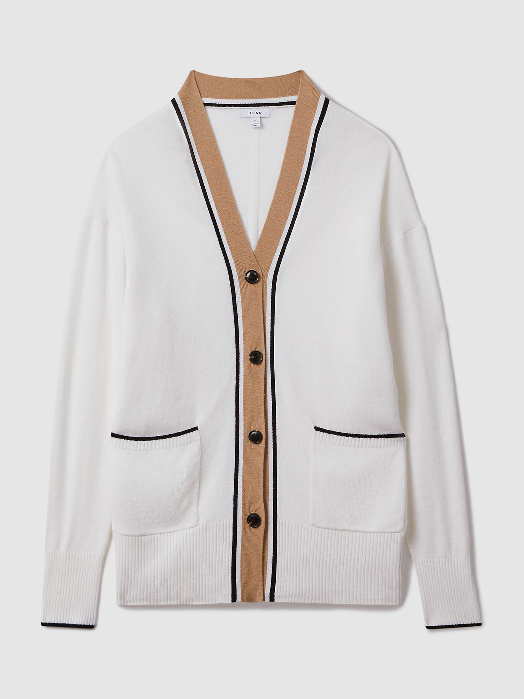 Buy Reiss Carly Cashmere Blend Cardigan, Ivory/Black Online at johnlewis.com