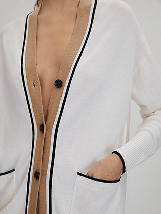 Reiss Carly Cashmere Blend Cardigan, Ivory/Black