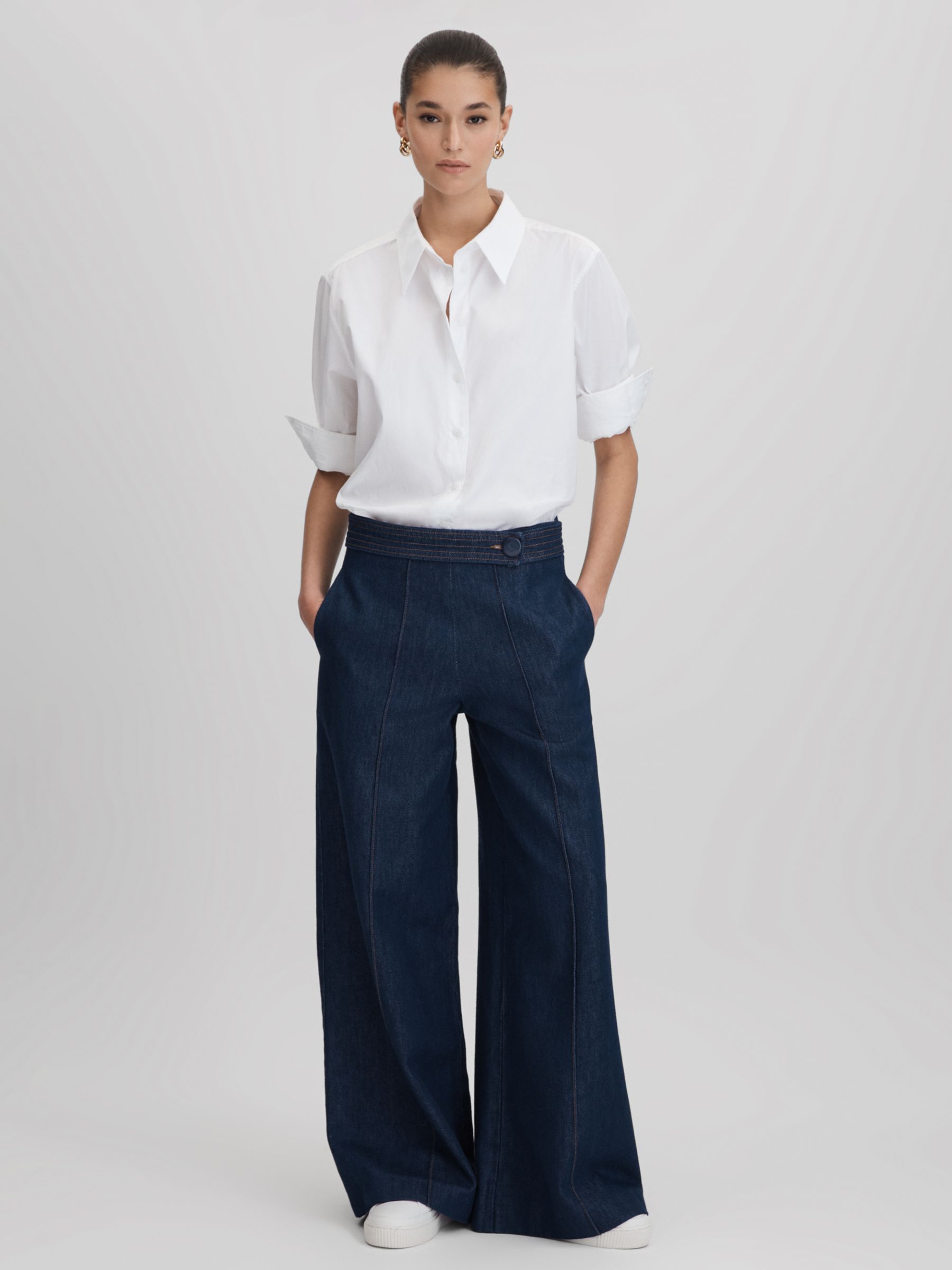 Reiss Lianna Wide Leg Jeans, Dark Blue at John Lewis & Partners