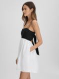 Reiss Hadley Linen Colour Block Mini Dress, Black/White, Black/White