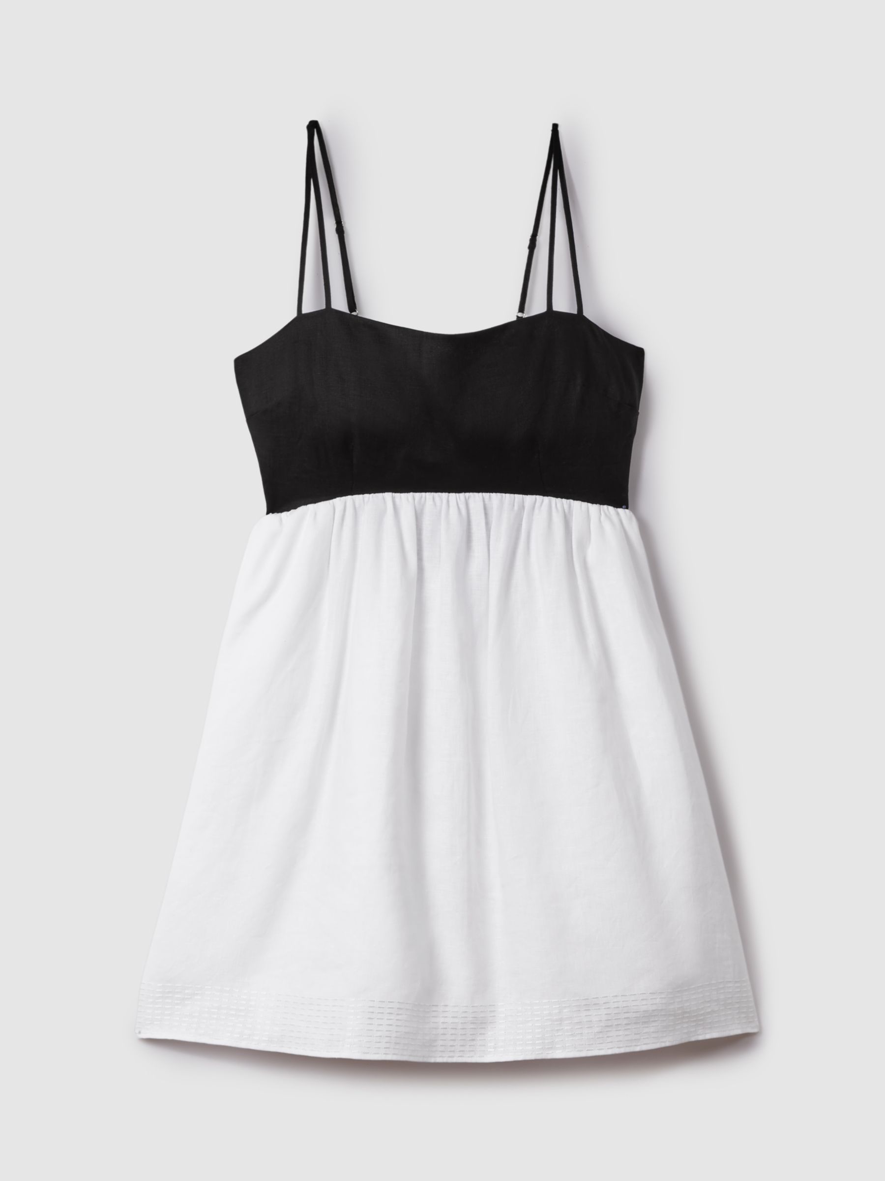 Reiss Hadley Linen Colour Block Mini Dress, Black/White, 6