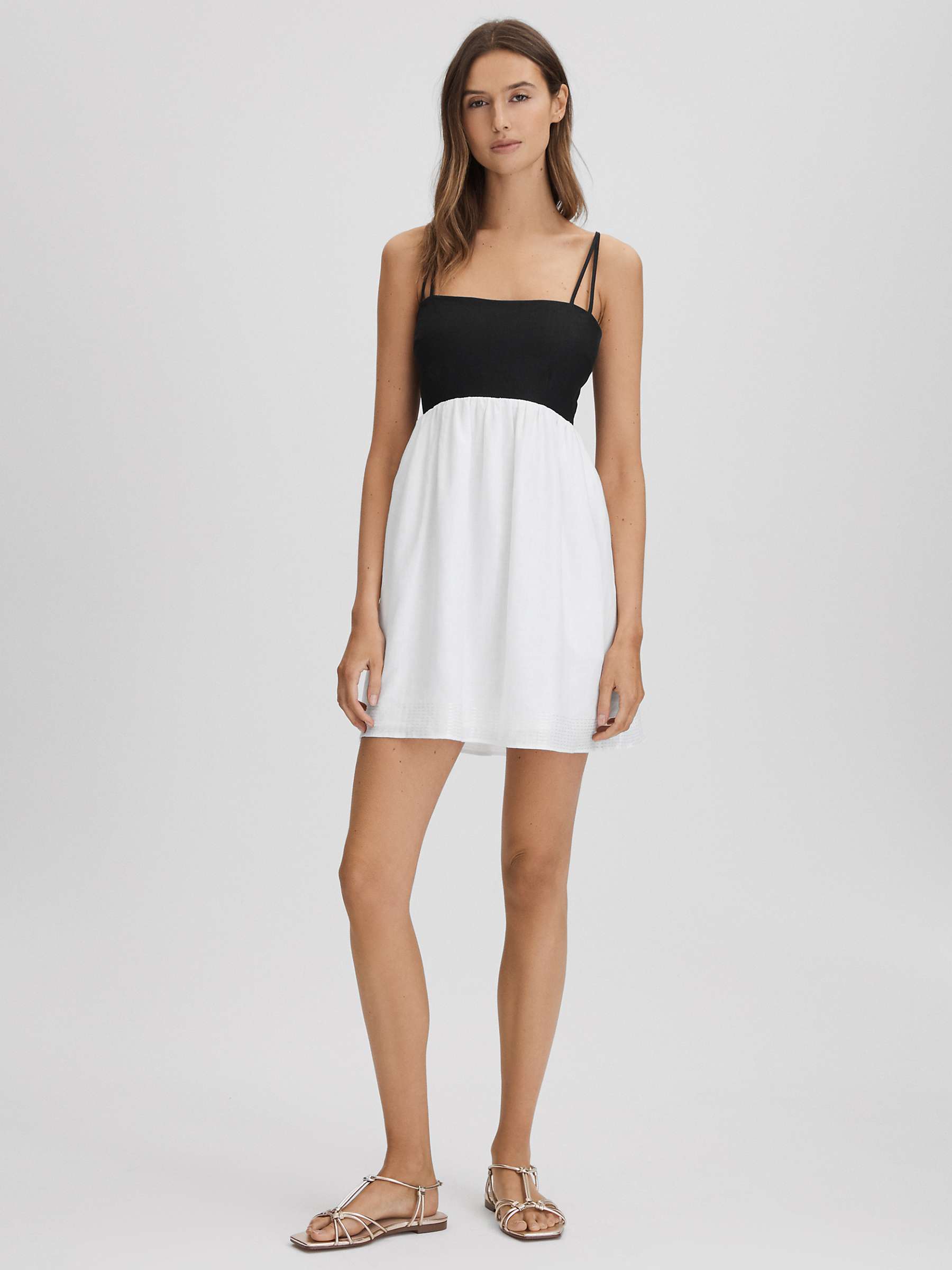 Buy Reiss Hadley Linen Colour Block Mini Dress, Black/White Online at johnlewis.com
