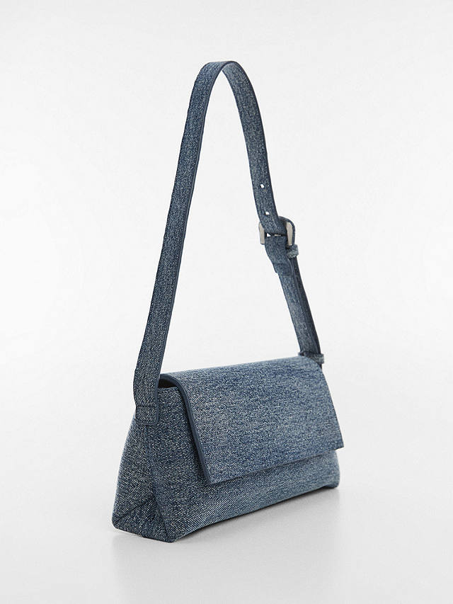 Mango Lucer Denim Shoulder Bag, Open Blue