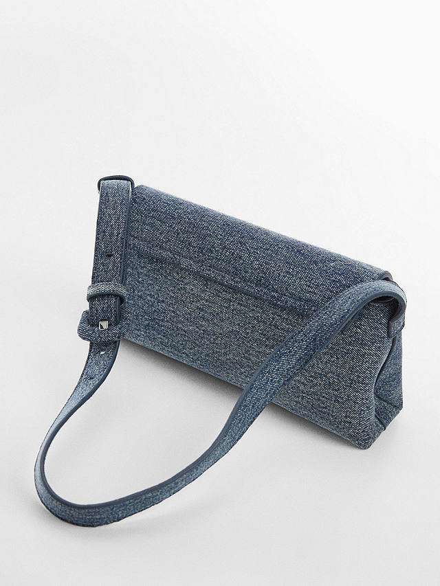 Mango Lucer Denim Shoulder Bag, Open Blue