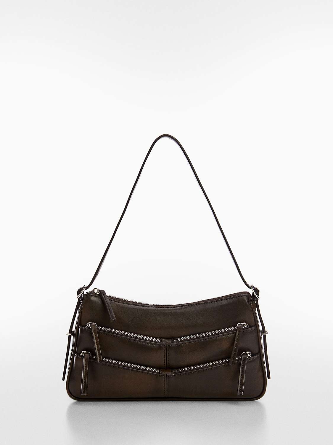 Buy Mango Manuela Zip Detail Shoulder Bag, Charcoal Online at johnlewis.com