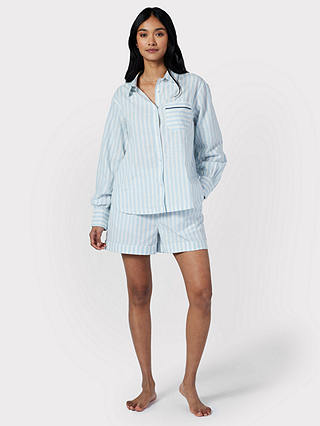 Chelsea Peers Poplin Stripe Pyjama Shorts, Blue