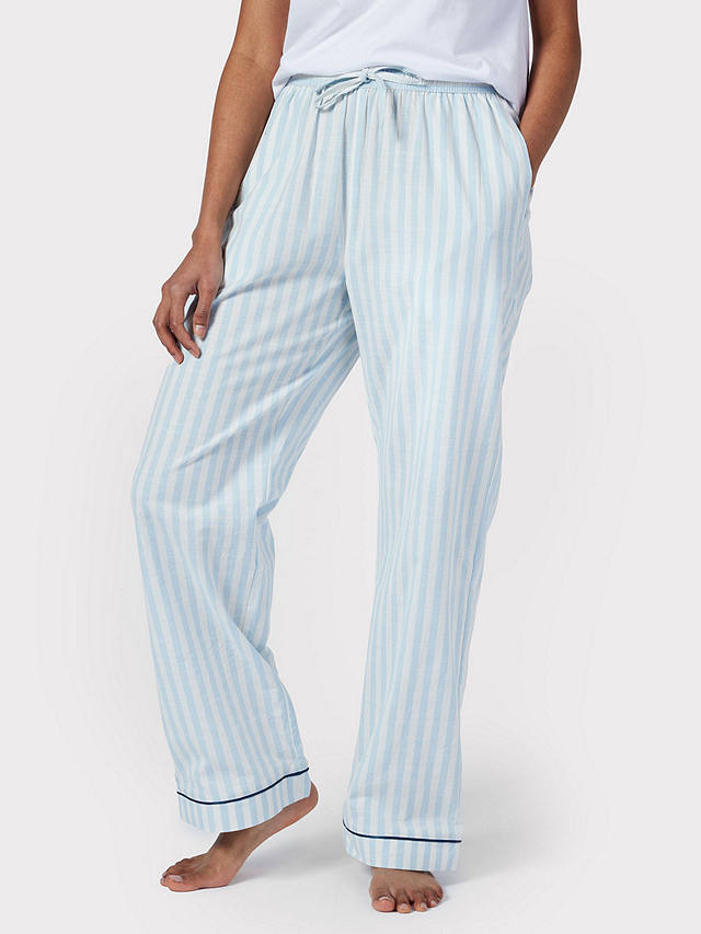 Chelsea Peers Poplin Stripe Long Pyjama Bottoms, Blue