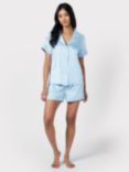 Chelsea Peers Satin Lace Trim Short Pyjama Set, Pastel Blue