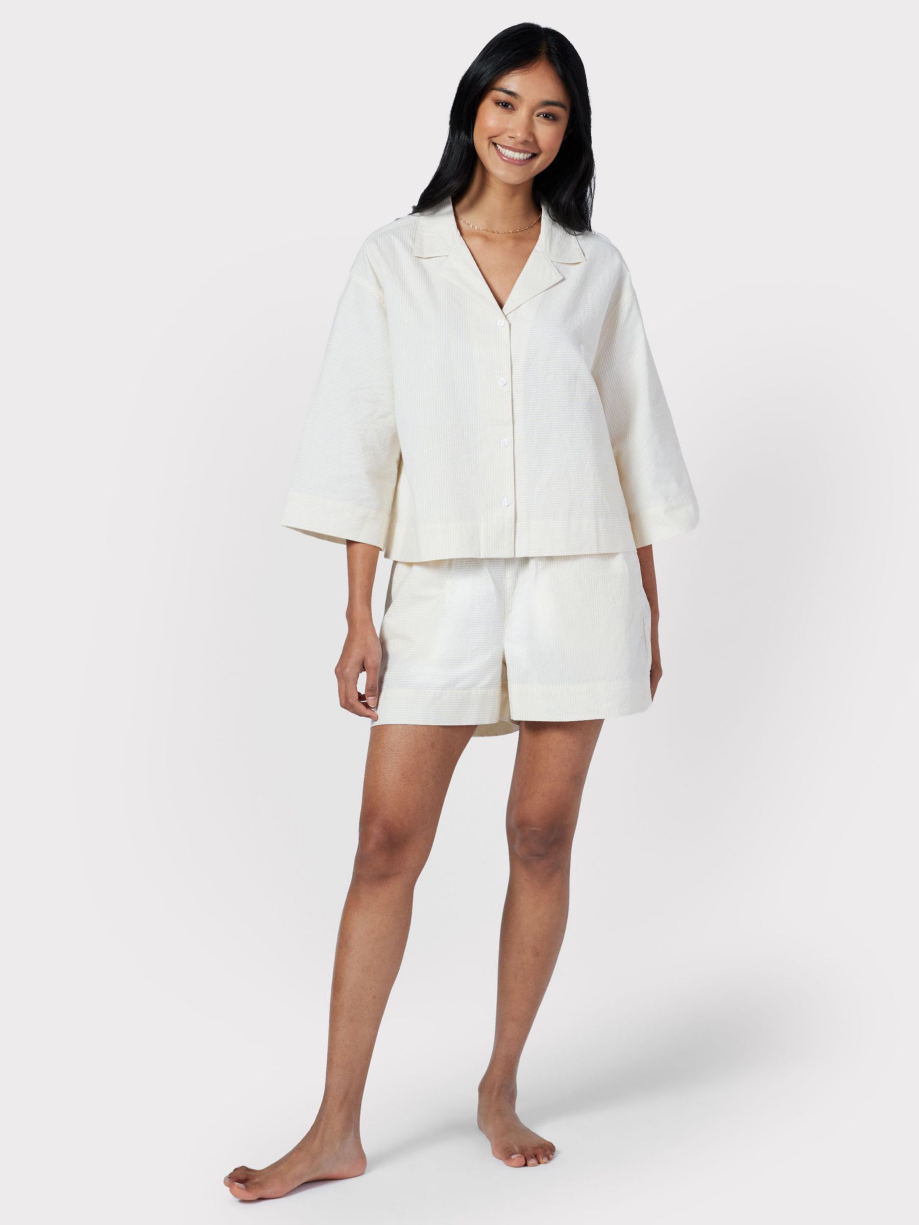 Buy Chelsea Peers Poplin Micro Stripe Short Pyjama Set, Camel Online at johnlewis.com