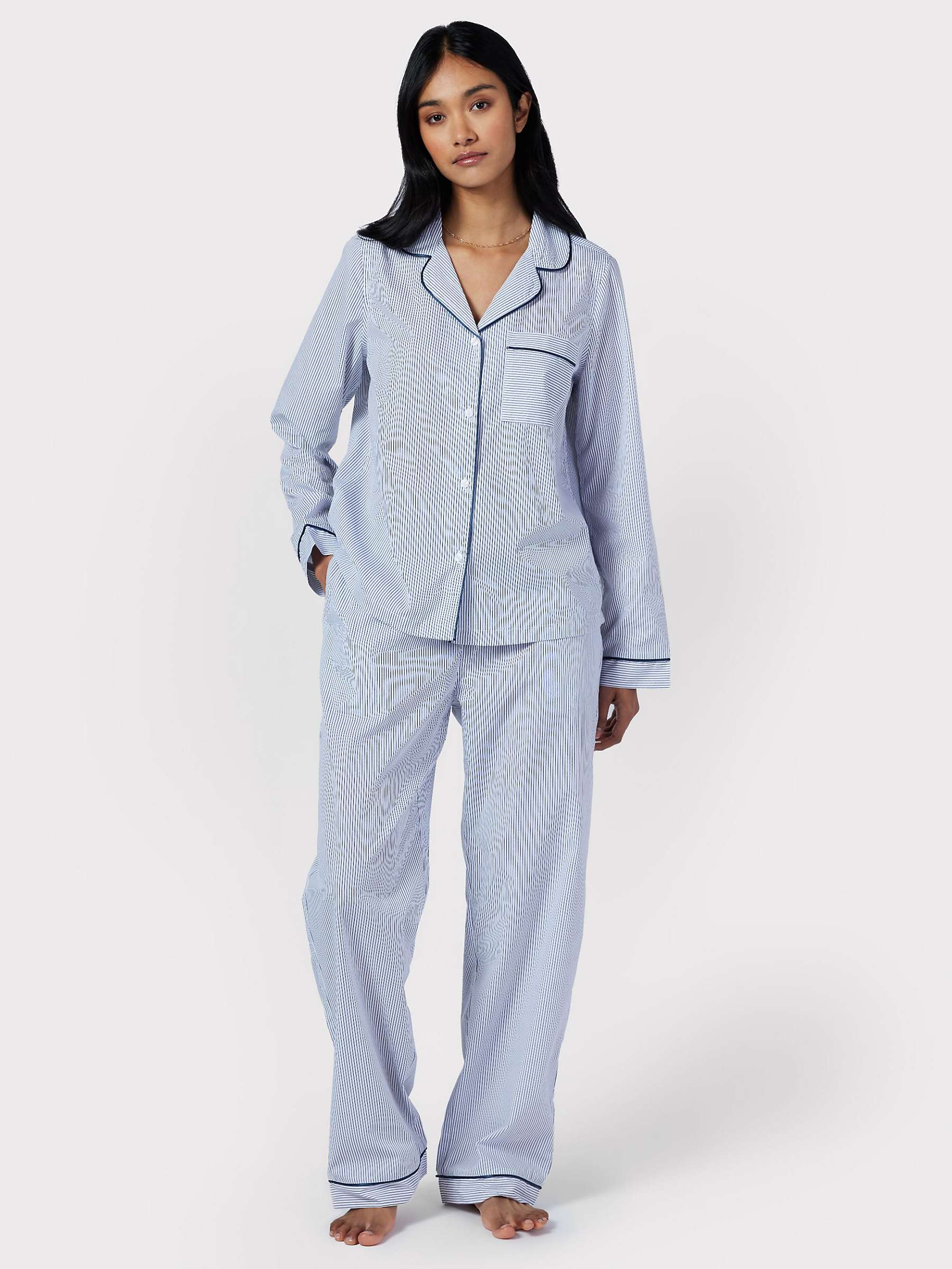Buy Chelsea Peers Poplin Stripe Long Pyjama Set, Blue Online at johnlewis.com