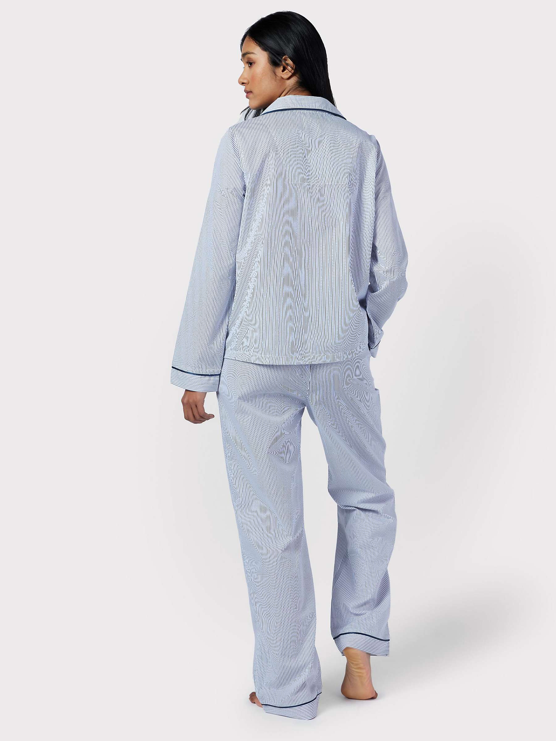 Buy Chelsea Peers Poplin Stripe Long Pyjama Set, Blue Online at johnlewis.com