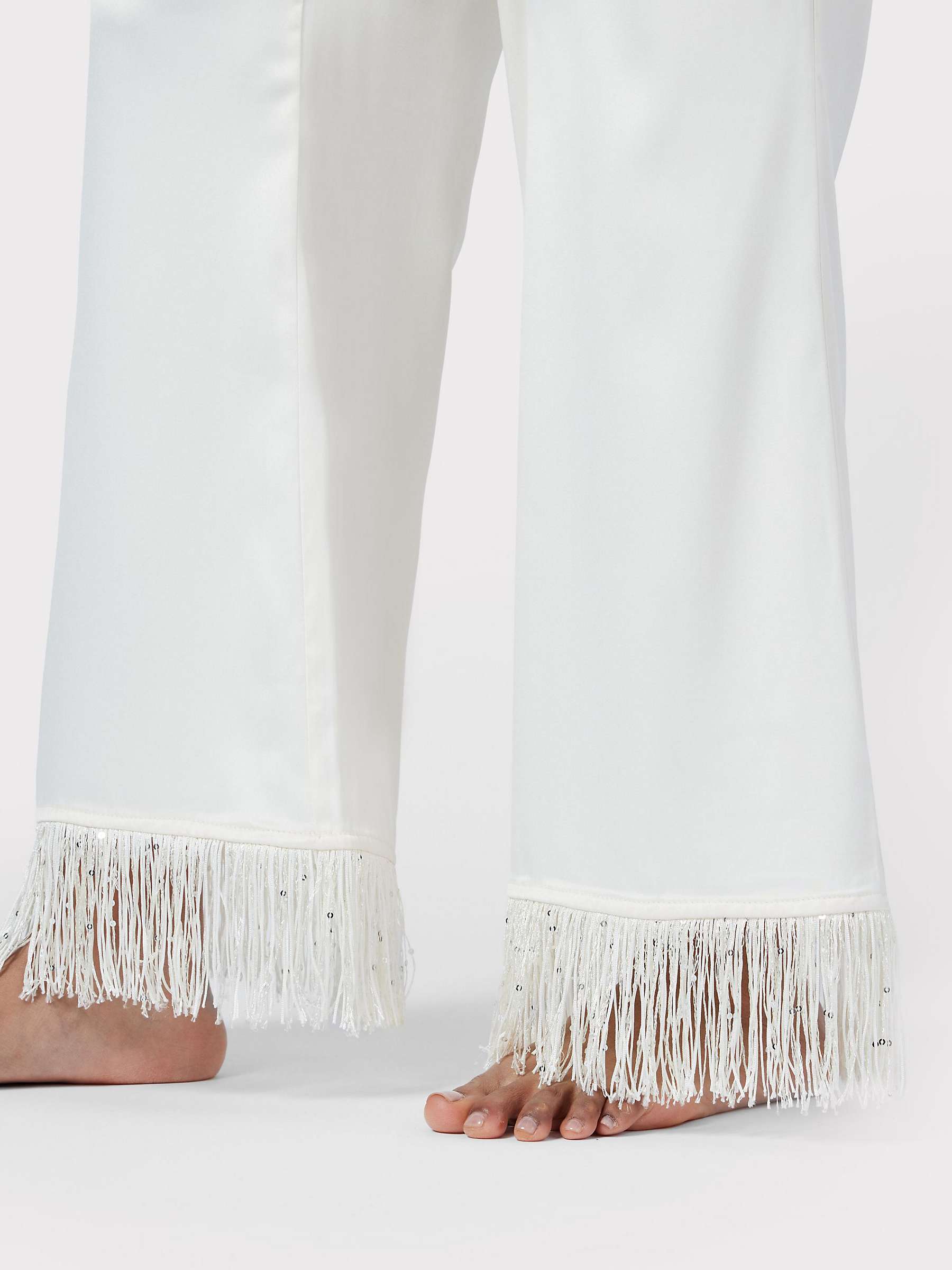 Buy Chelsea Peers Satin Fringe Trim Pyjama Set, Off White Online at johnlewis.com