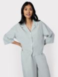 Chelsea Peers Poplin Micro Stripe Short Sleeve Pyjama Set, Sage