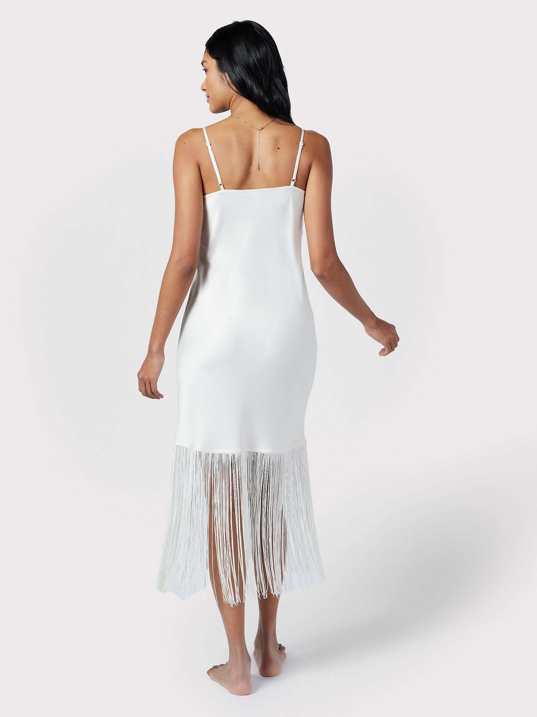 Buy Chelsea Peers Satin Fringe Trim Slip Nightdress, Off White Online at johnlewis.com