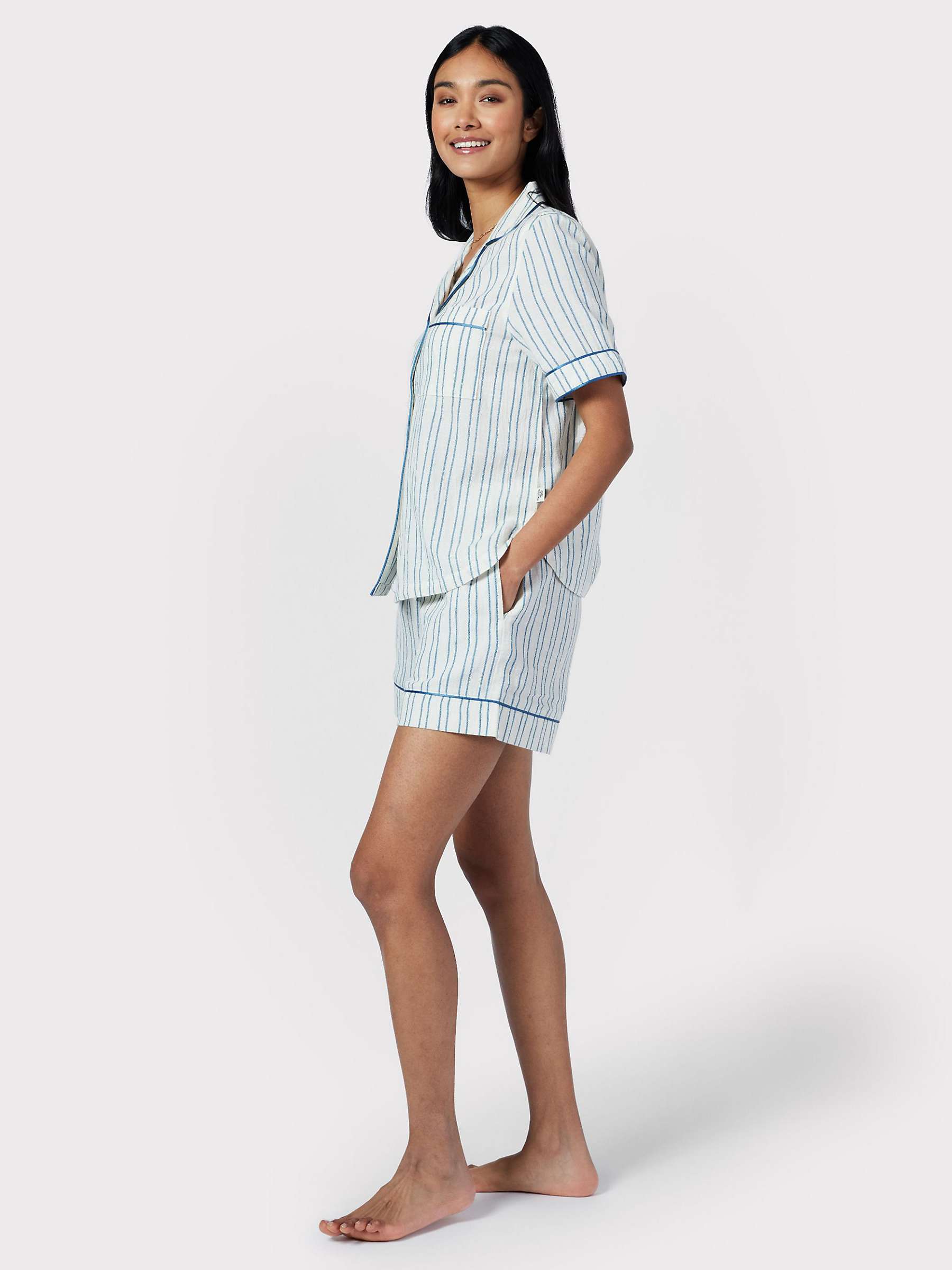 Buy Chelsea Peers Poplin Stripe Short Pyjama Set, Off White/Blue Online at johnlewis.com