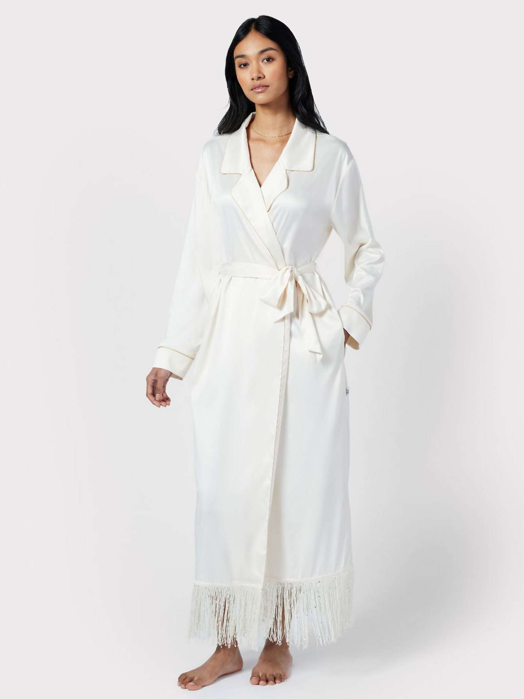 Buy Chelsea Peers Satin Fringe Trim Dressing Gown, Off White Online at johnlewis.com