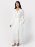 Chelsea Peers Satin Fringe Trim Dressing Gown, Off White