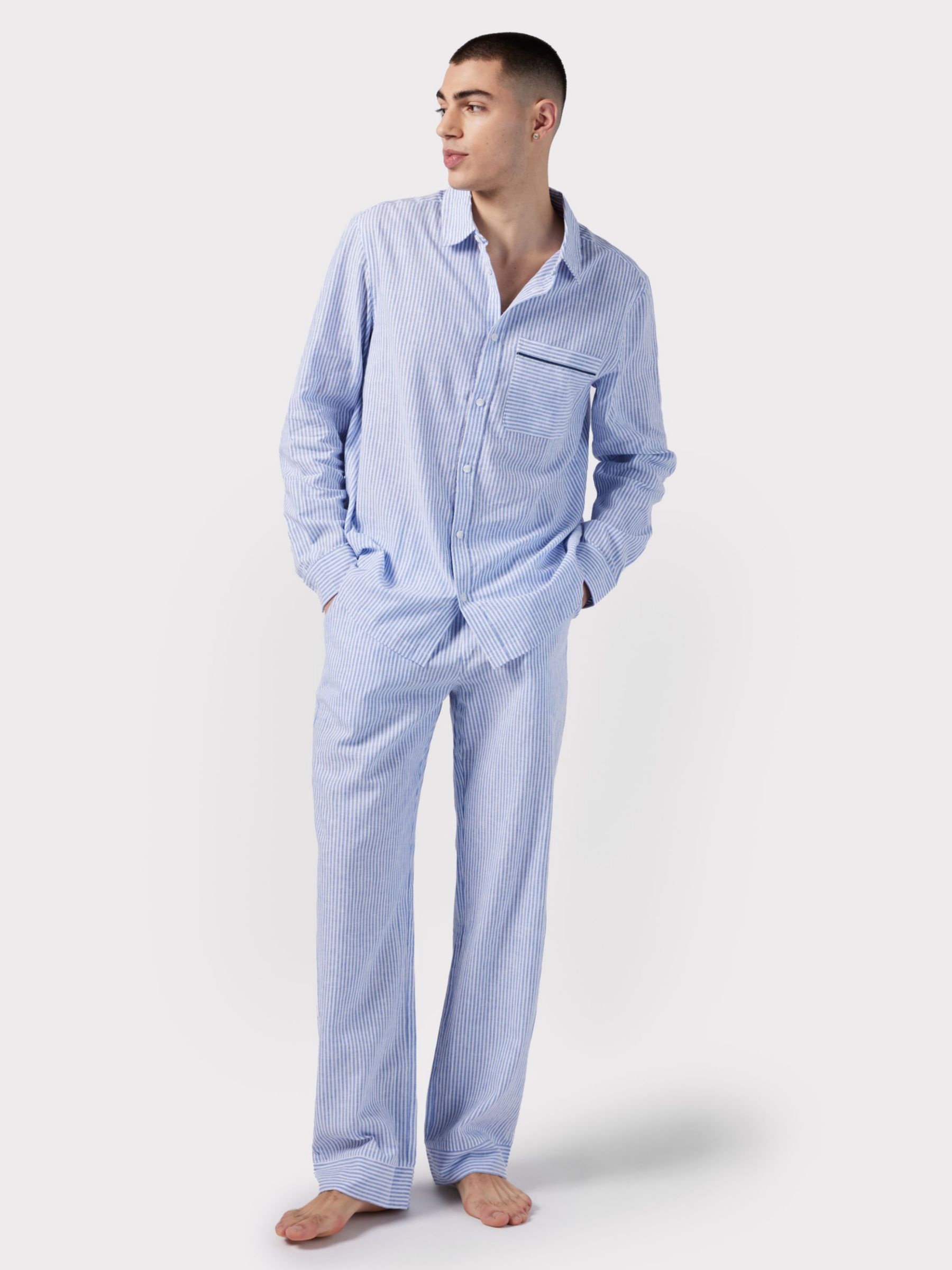 Buy Chelsea Peers Linen Blend Poplin Stripe Pyjama Bottoms, Navy/White Online at johnlewis.com