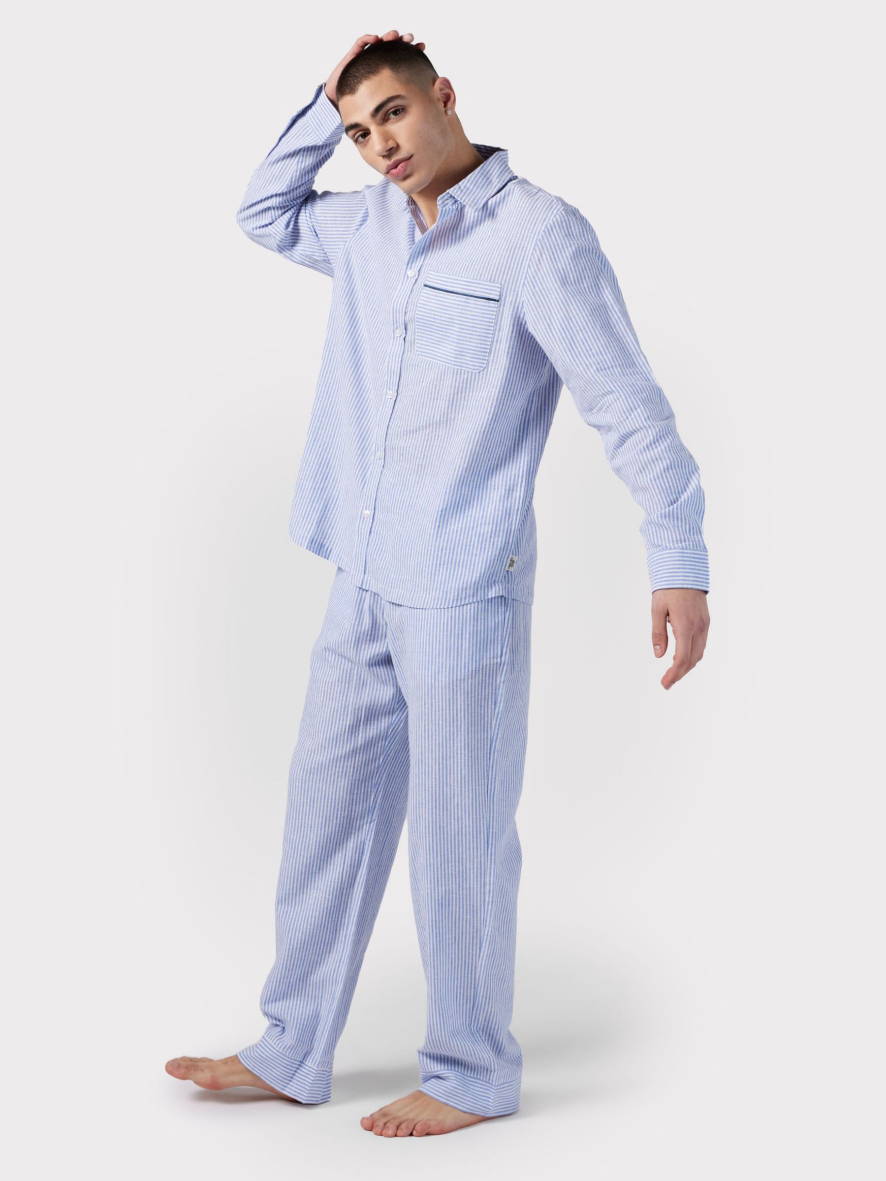 Buy Chelsea Peers Linen Blend Poplin Stripe Pyjama Bottoms, Navy/White Online at johnlewis.com