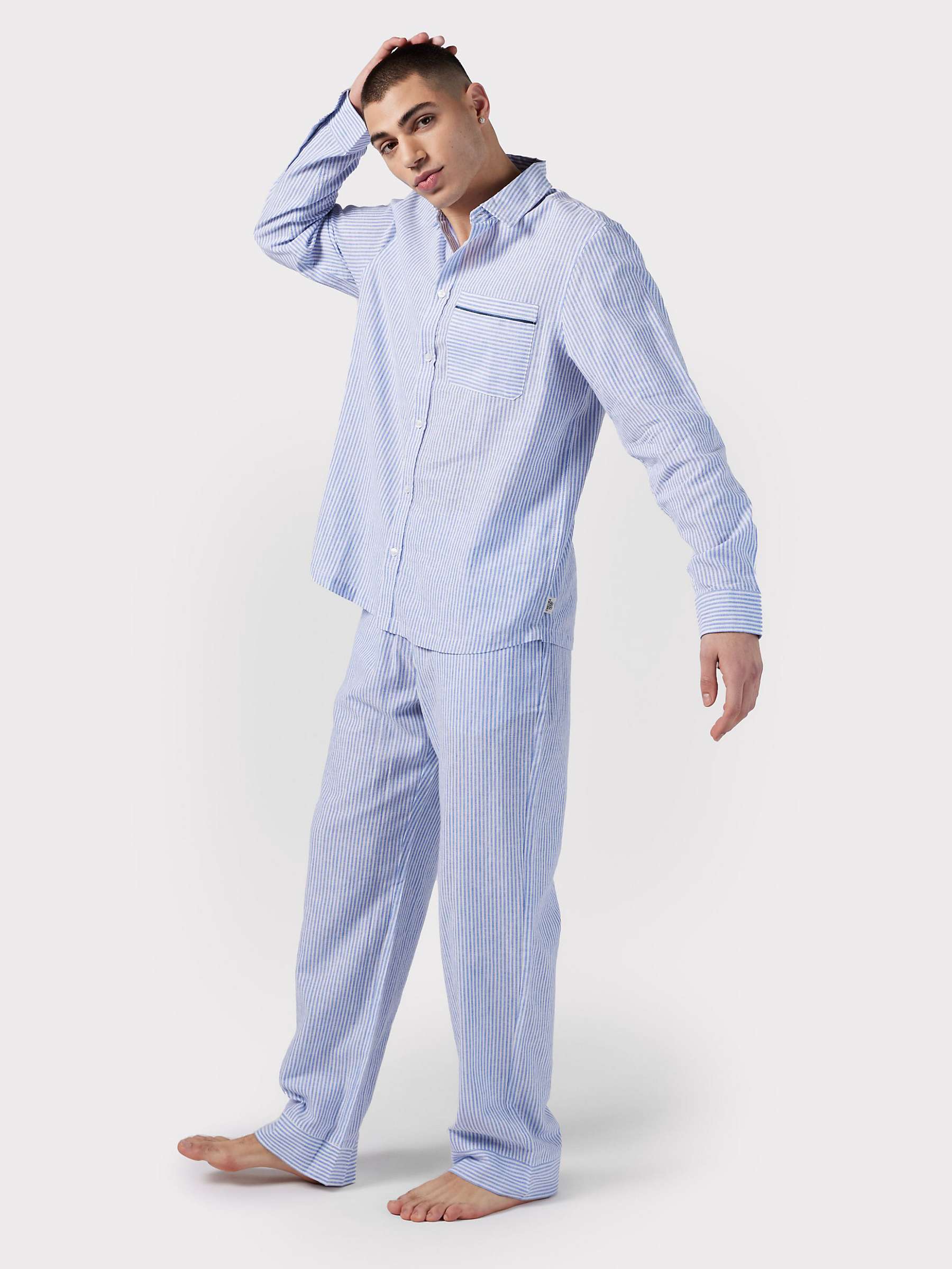 Buy Chelsea Peers Linen Blend Poplin Stripe Pyjama Bottoms, Navy/White Online at johnlewis.com