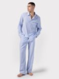 Chelsea Peers Linen Blend Poplin Stripe Pyjama Shirt, Navy/White