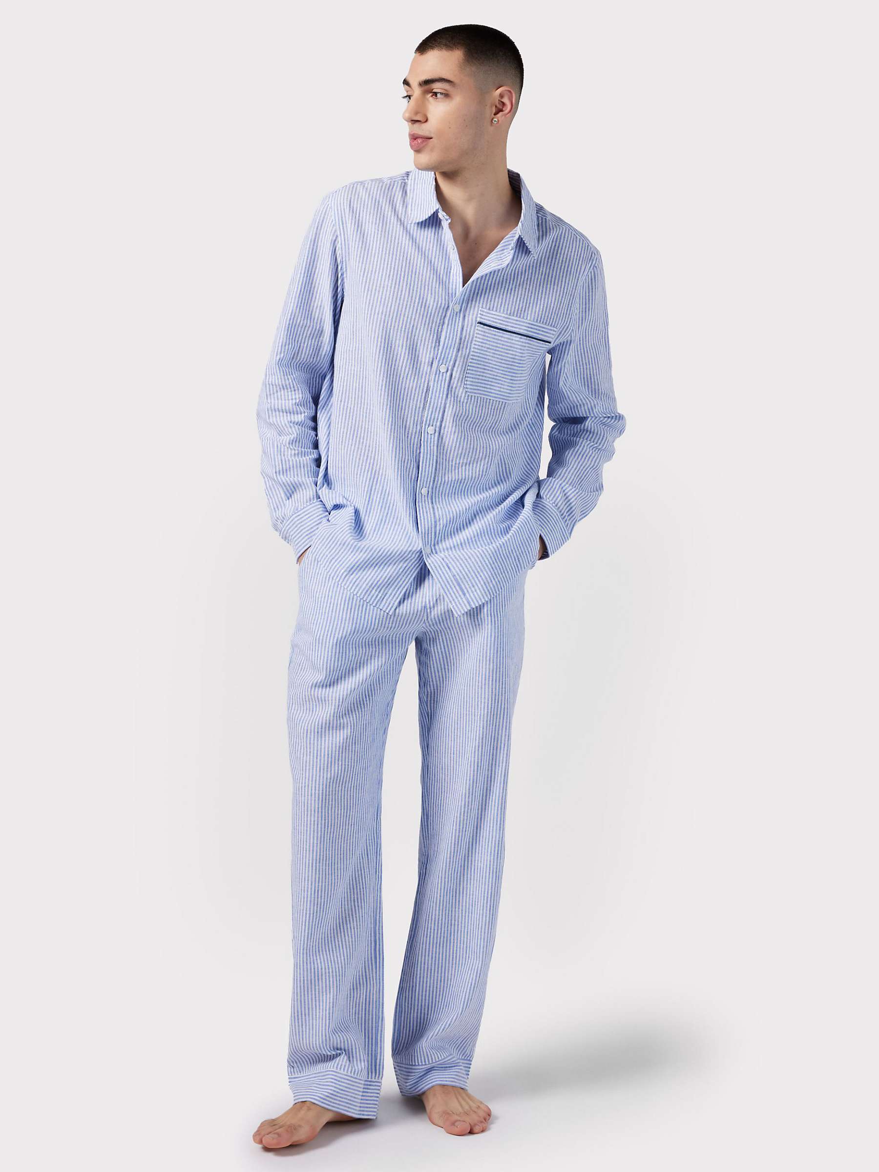 Buy Chelsea Peers Linen Blend Poplin Stripe Pyjama Shirt, Navy/White Online at johnlewis.com