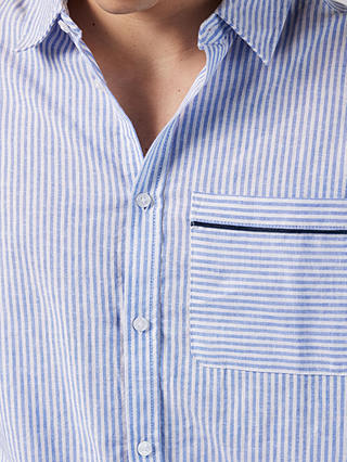Chelsea Peers Linen Blend Poplin Stripe Pyjama Shirt, Navy/White