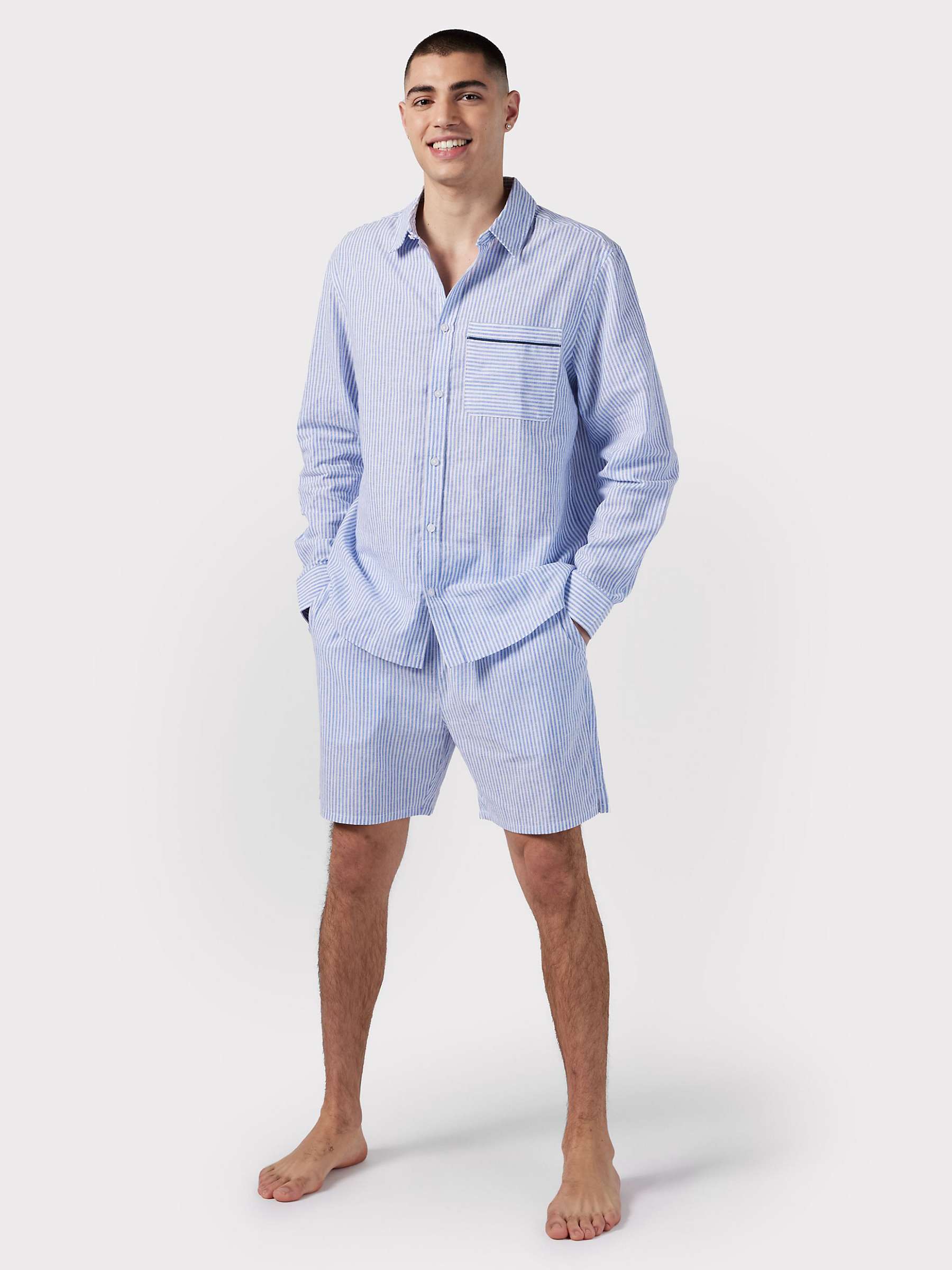 Buy Chelsea Peers Linen Blend Poplin Stripe Pyjama Shorts, Navy/White Online at johnlewis.com