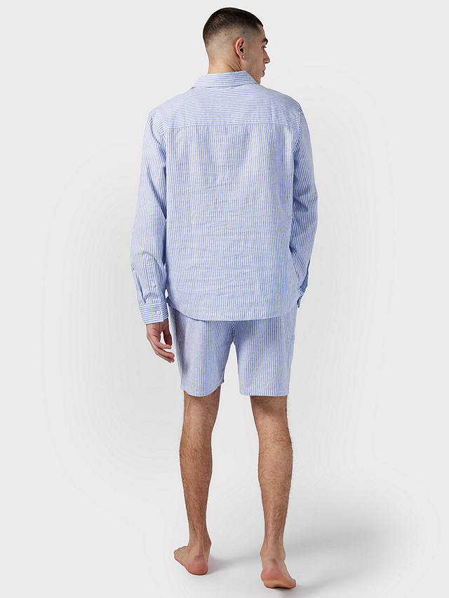 Chelsea Peers Linen Blend Poplin Stripe Pyjama Shorts, Navy/White