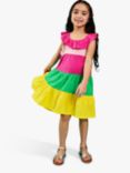 Angels by Accessorize Kids' Stripe Colour Block Ruffle Neck Dress, Multi, Multi