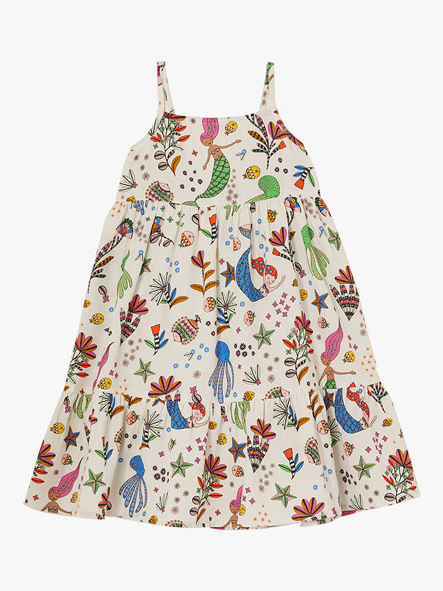 Angels by Accessorize Kids' Mermaid Print Smock Dress, White/Multi