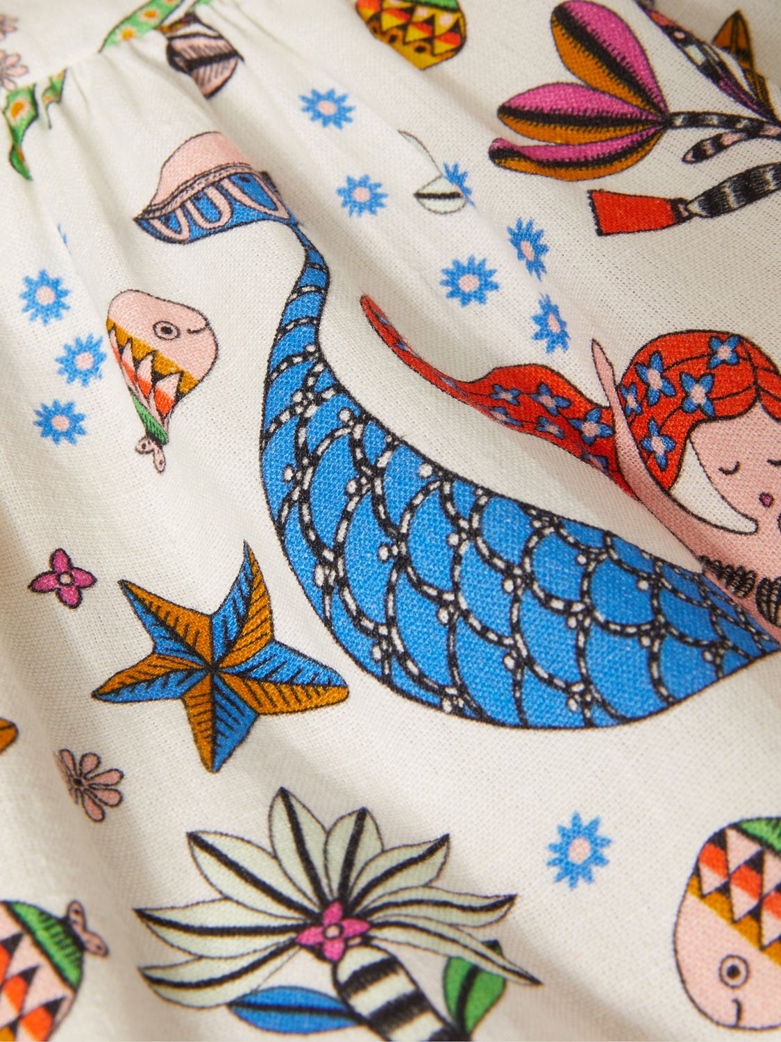 Angels by Accessorize Kids' Mermaid Print Smock Dress, White/Multi, 18-24M