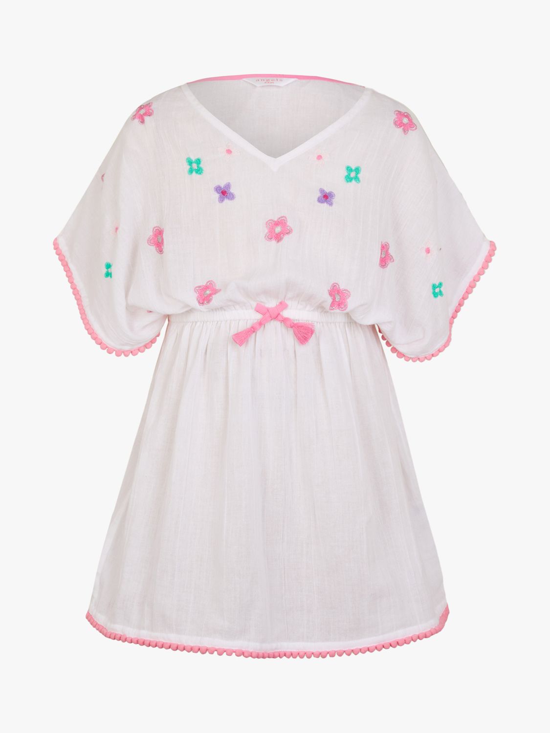 Angels by Accessorize Kids' Floral Embroidered Kaftan, White, 3-4Y