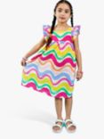 Accessorize Kids' Wavy Stripe Ruffle Cap Sleeve Dress, Multi