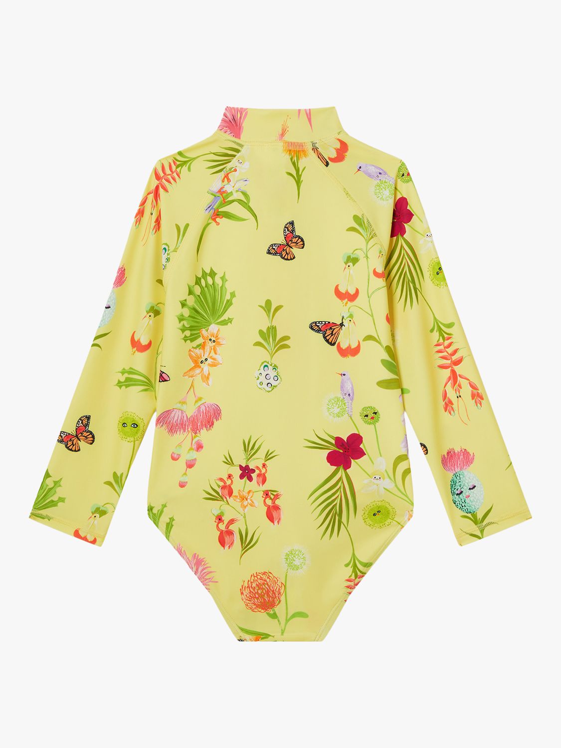 Angels by Accessorize Kids' Floral Print Long Sleeve Swimsuit, Yellow/Multi, 18-24M
