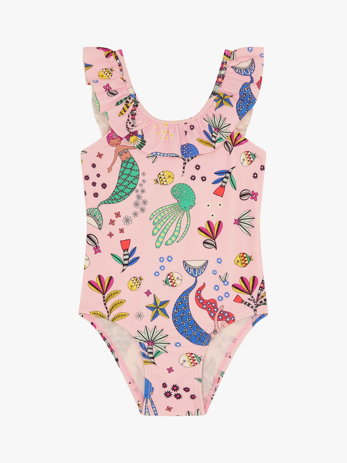 Angels by Accessorize Kids' Mermaid Print Frill Swimsuit, Pink/Multi at ...