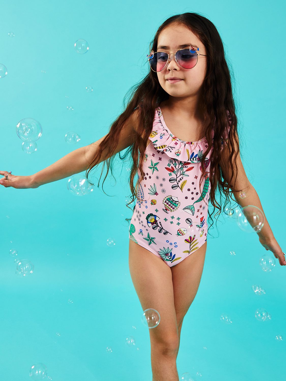 Angels by Accessorize Kids' Mermaid Print Frill Swimsuit, Pink/Multi, 18-24M