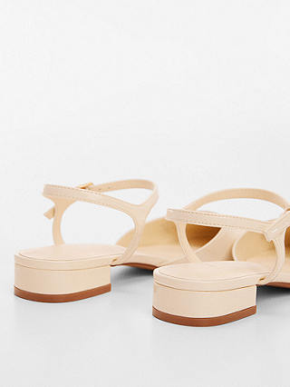 Mango Rondo Patent Low Heel Slingback Shoes, Cream