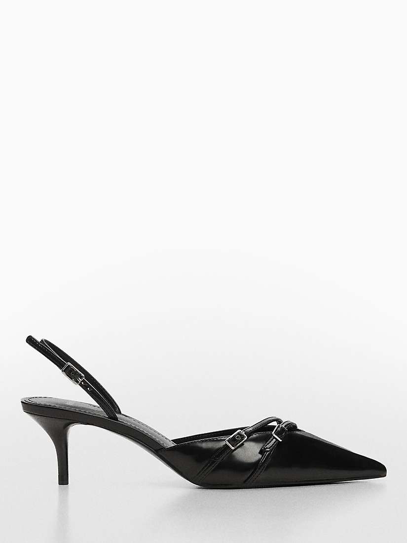 Buy Mango Tira Slingback Buckle Detail Kitten Heel Shoes, Black Online at johnlewis.com