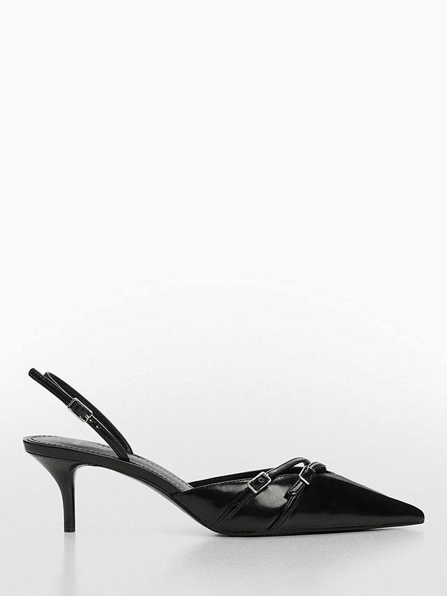 Mango Tira Slingback Buckle Detail Kitten Heel Shoes, Black