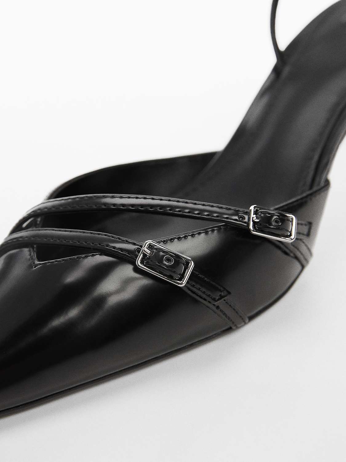Buy Mango Tira Slingback Buckle Detail Kitten Heel Shoes, Black Online at johnlewis.com