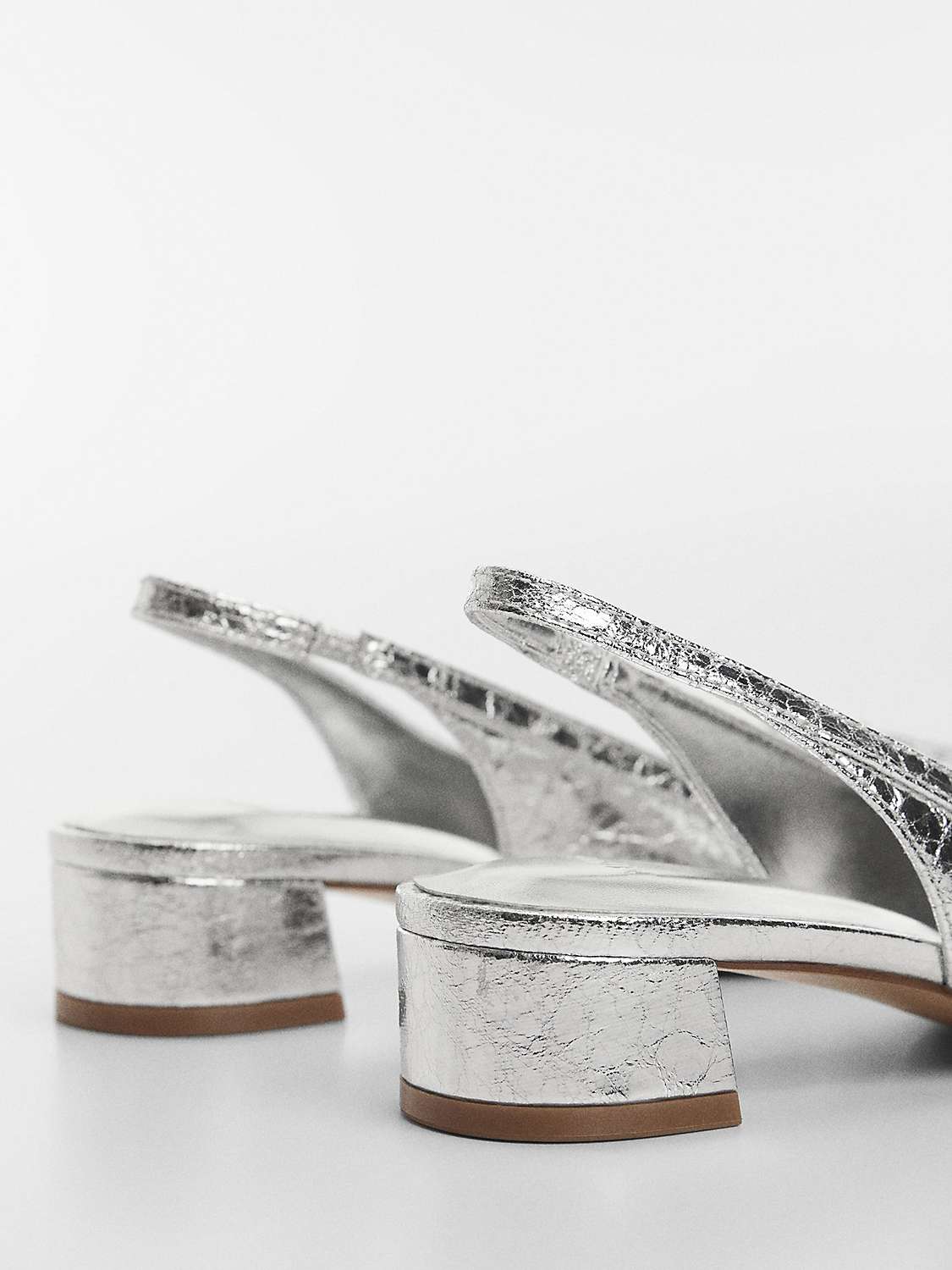 Buy Mango Lago Metallic Crackle Effect Slingback Court Shoes, Silver Online at johnlewis.com