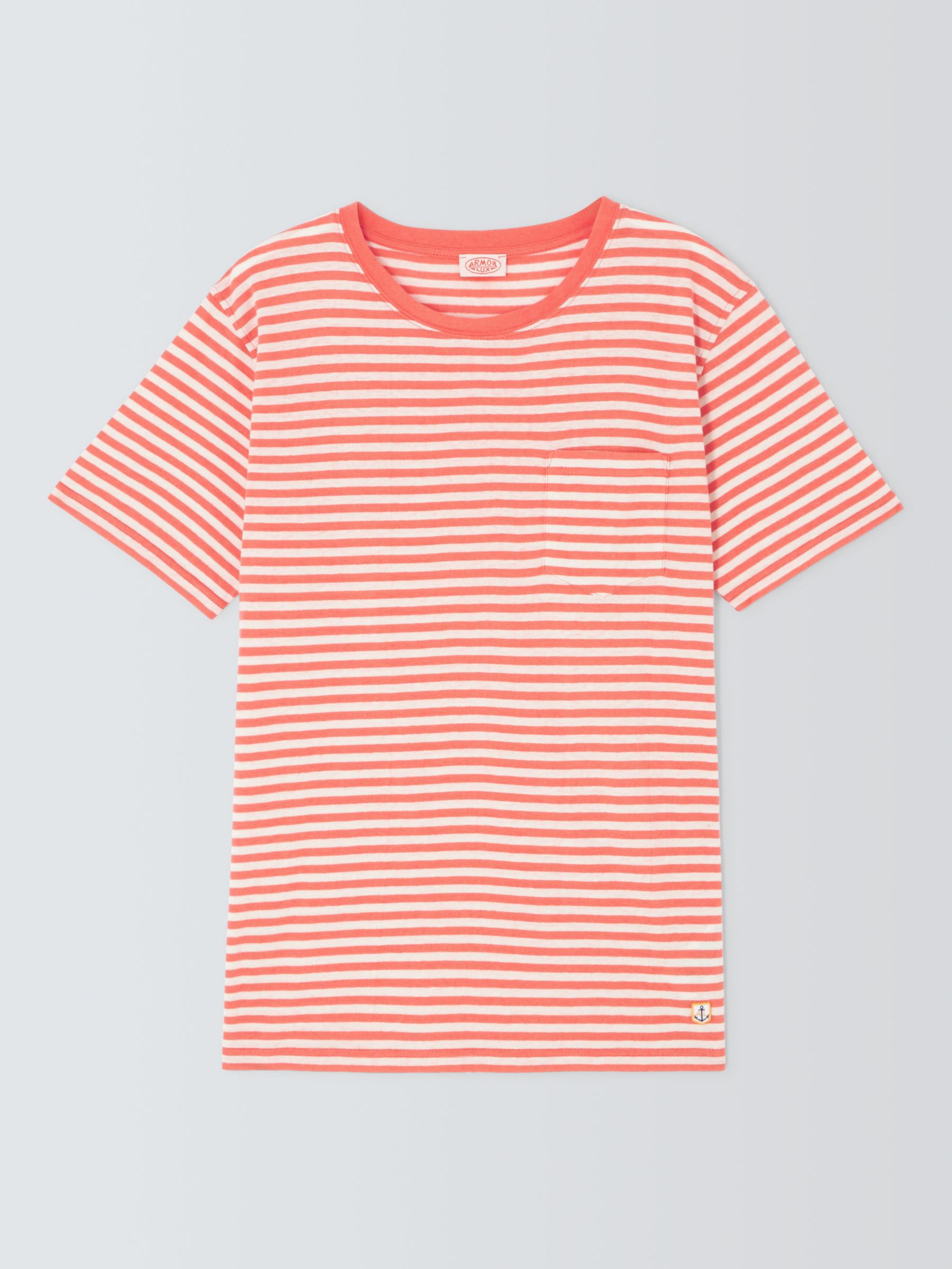 Armor Lux MC Heritage Pocket Stripe T-Shirt, Coral/White, S